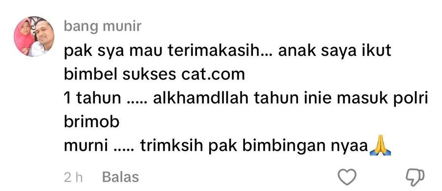 Screenshot testimoni WhatsApp pengguna SuksesCAT 8