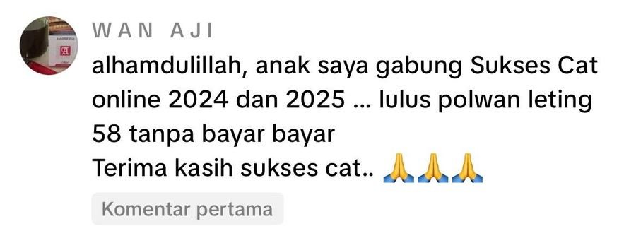 Screenshot testimoni WhatsApp pengguna SuksesCAT 1